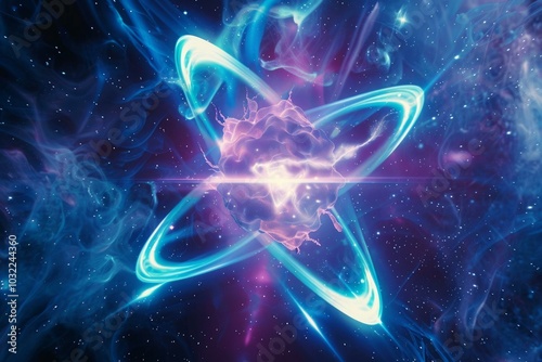 Bright energy is being emitted from a subatomic particle in the vastness of outer space