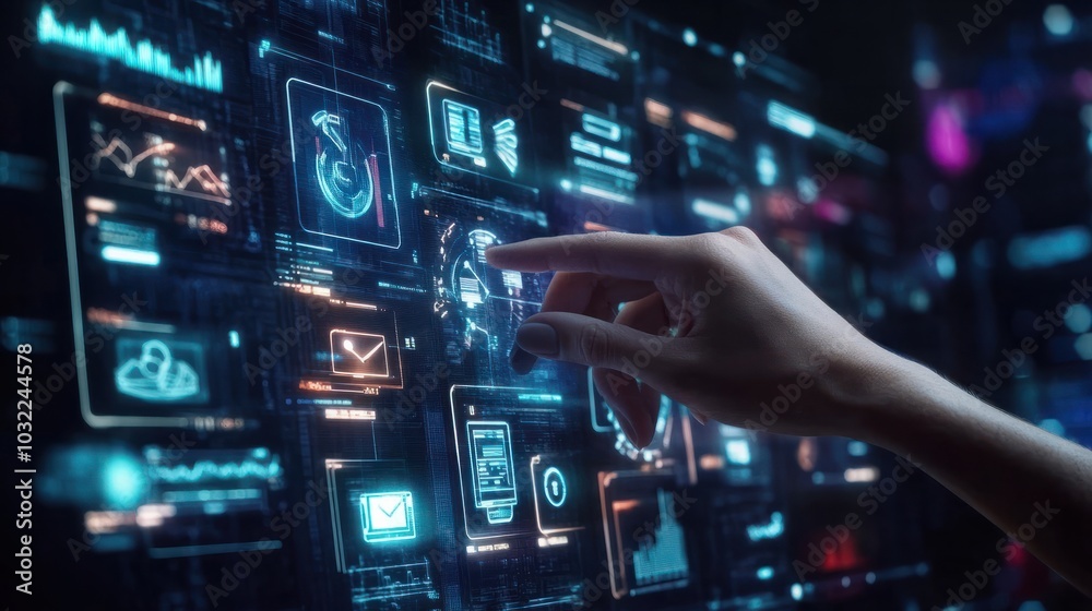 Digital Banking and Financial Technology Concept. A person presents digital banking and financial technology icons, and currency symbols, emphasizing modern online payment systems and e-commerce. Digital Banking and Financial Technology Concept. A person presents digital banking and financial technology icons, and currency symbols, emphasizing modern online payment systems and e-commerce.