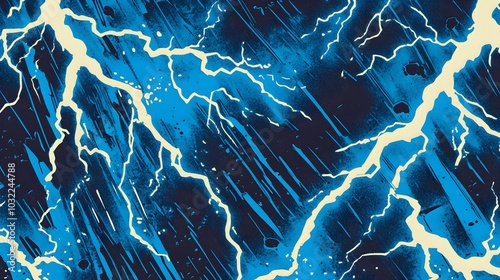stream of blue lightning strikes, half vintage comic book pattern