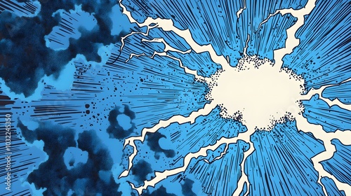 stream of blue lightning strikes, half vintage comic book pattern