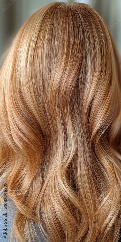 A photo of example of beautiful strawberry blonde hair hue. Realistic image of trendy hair style. A photo of example of beautiful strawberry blonde hair hue. Realistic image of trendy hair style.