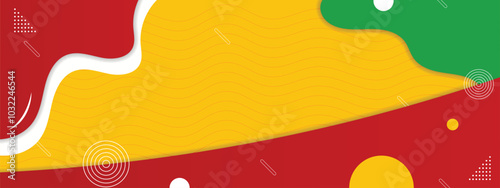 Wave banner template for food vector. Web background design with combination color red and yellow