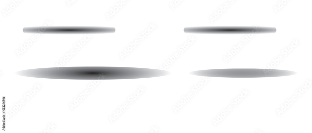 Realistic round shadow with soft edges. Gray round and oval shadows isolated on transparent background. Realistic round shadow with soft edges. Gray round and oval shadows isolated on transparent background.