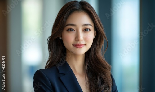 Young Asian businesswoman in formal wear portrait of confident business woman in office professional business attire, emphasizing confidence and, Generative AI