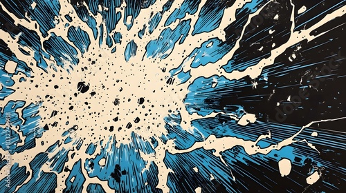 stream of blue lightning strikes, half vintage comic book pattern
