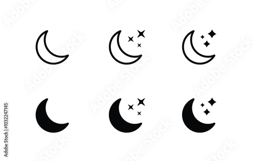 Moon icon set, dark and light style nighttime symbol
