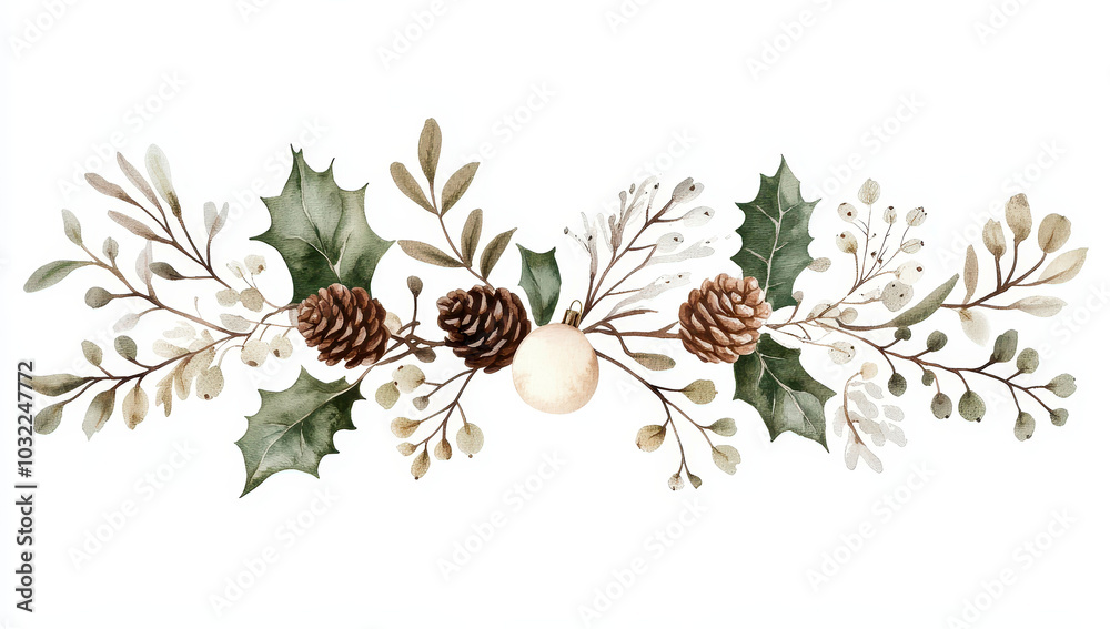 Rustic winter foliage arrangement with pinecones and holly leaves Rustic winter foliage arrangement with pinecones and holly leaves
