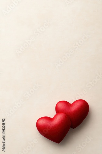 Two Red Hearts on a Beige Background