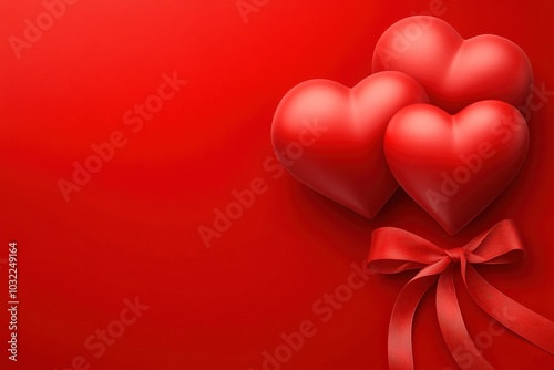 Three Red Hearts on a Vibrant Red Background