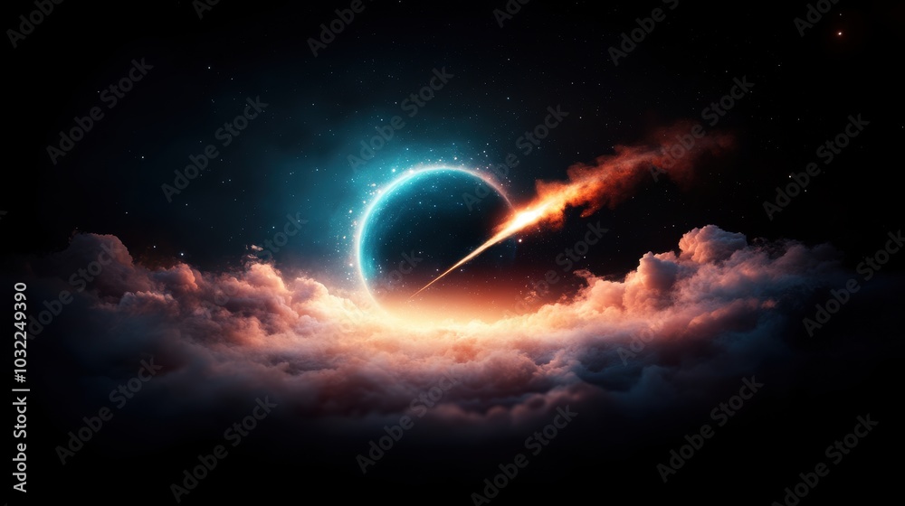 Obraz premium A colorful illustration of a black hole, showcasing its gravitational pull and event horizon.