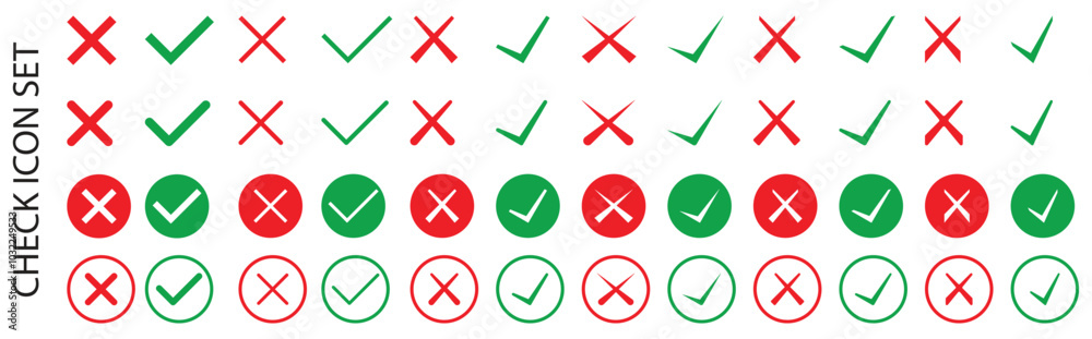 Check and cross mark icon set . Red and green Check and cross mark icon set . Red and green