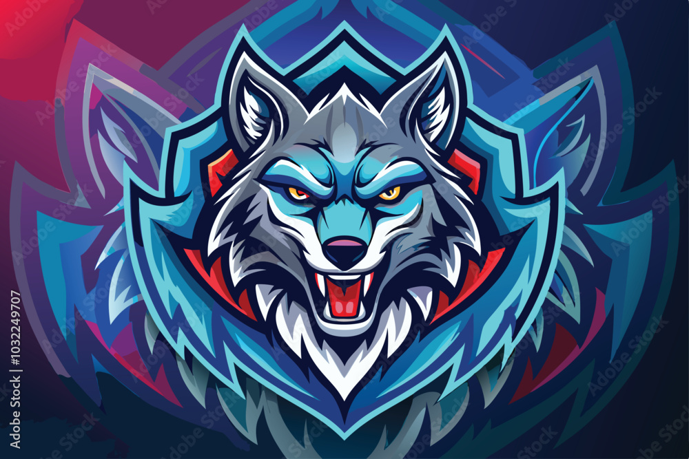 Obraz premium Fierce Wolf Logo Vector Illustration, Premium Blue & Red Wolf Design, wolf logo vector file, 