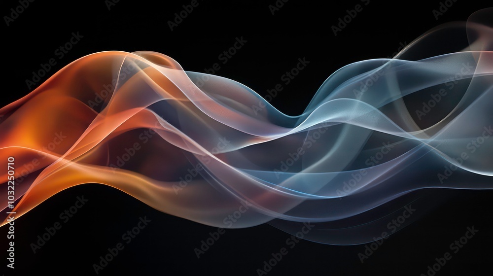 Abstract background with flowing blue, orange, and red smoke-like lines on a black background. Abstract background with flowing blue, orange, and red smoke-like lines on a black background.