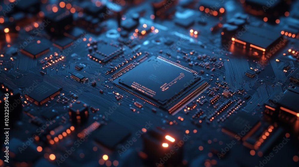 A Close-Up of a Circuit Board with a Central Processor Chip A Close-Up of a Circuit Board with a Central Processor Chip