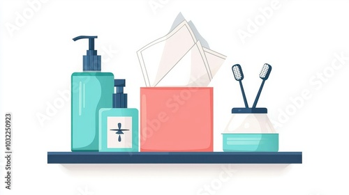 A facial tissue box illustration, bathroom item, flat design, soft pastel colors, isolated on white background