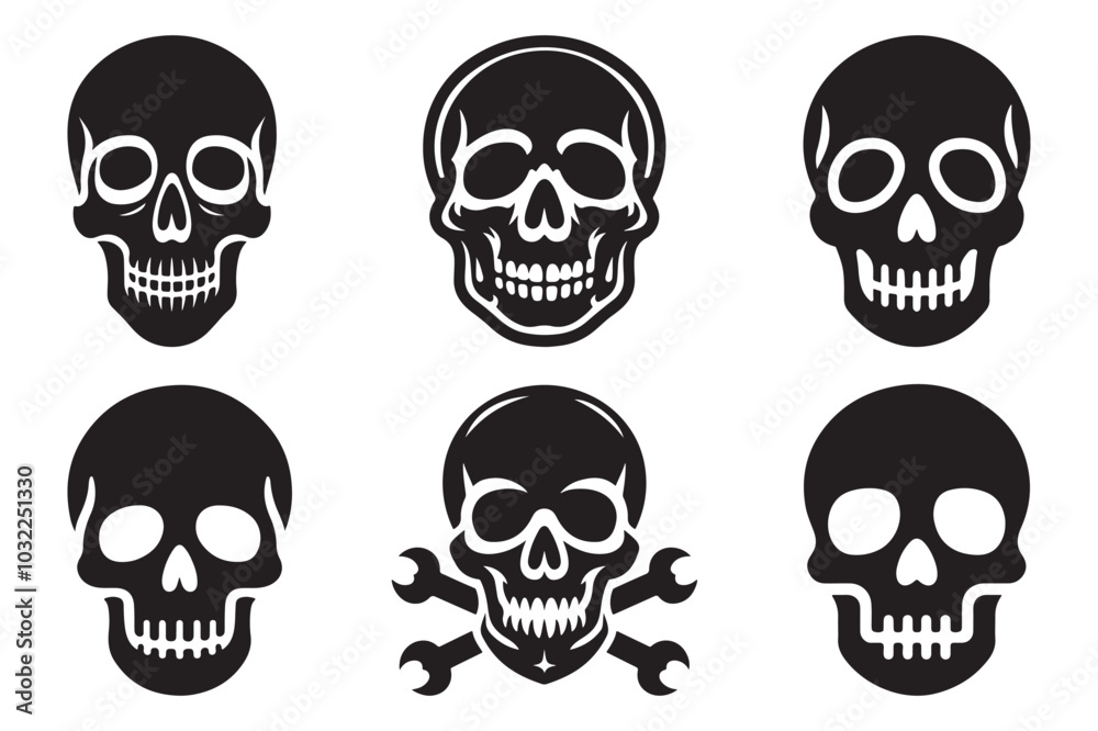 Minimalist Human Skull Silhouette Icons Collection Minimalist Human Skull Silhouette Icons Collection