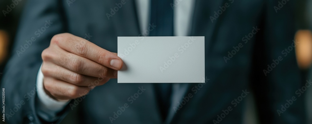 Business professional holding blank card, suitable for branding and marketing usage. Business professional holding blank card, suitable for branding and marketing usage.