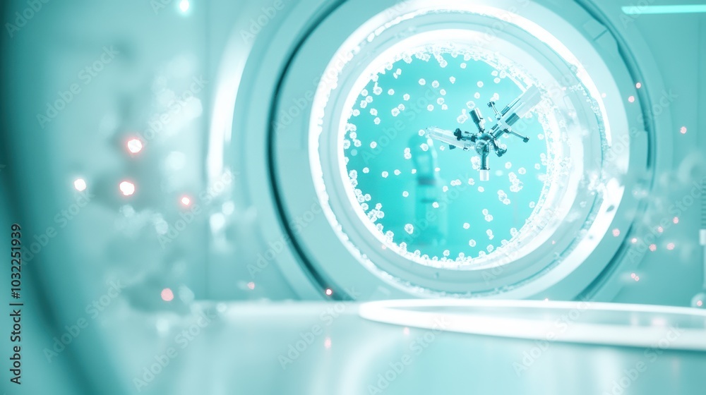 Fototapeta premium A laboratory filled with advanced scientific equipment, including centrifuges, spectrophotometers, and microscopes, with a focus on intricate details and textures.