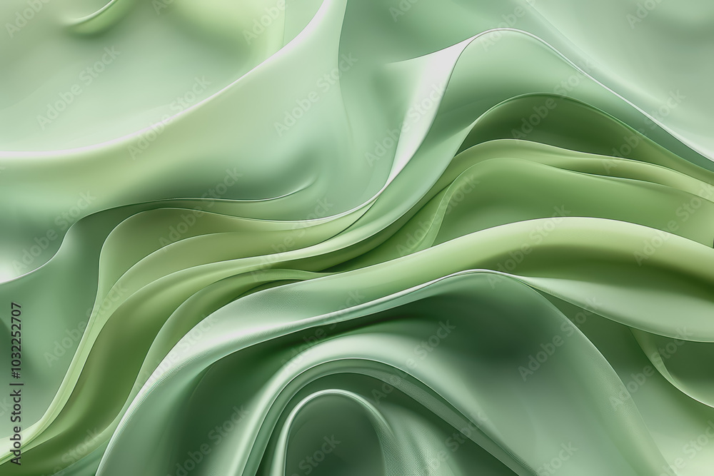 Fototapeta premium Abstract green background with wavy shapes and fluid lines. With organic shapes in light green.