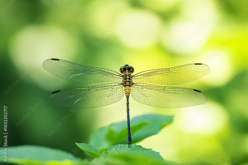 A dragonfly perches gracefully on foliage, highlighting its delicate wings and vivid natural colors. A dragonfly perches gracefully on foliage, highlighting its delicate wings and vivid natural colors.