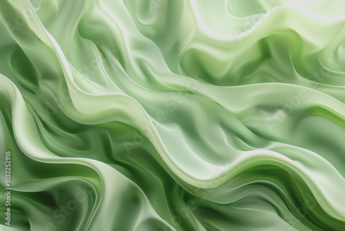 Abstract green background with wavy shapes and fluid lines. With organic shapes in light green.