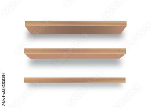 Various empty wooden store shelves set. Grocery rack. Vector
