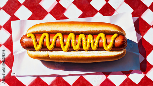 hot dog on chekered background photo