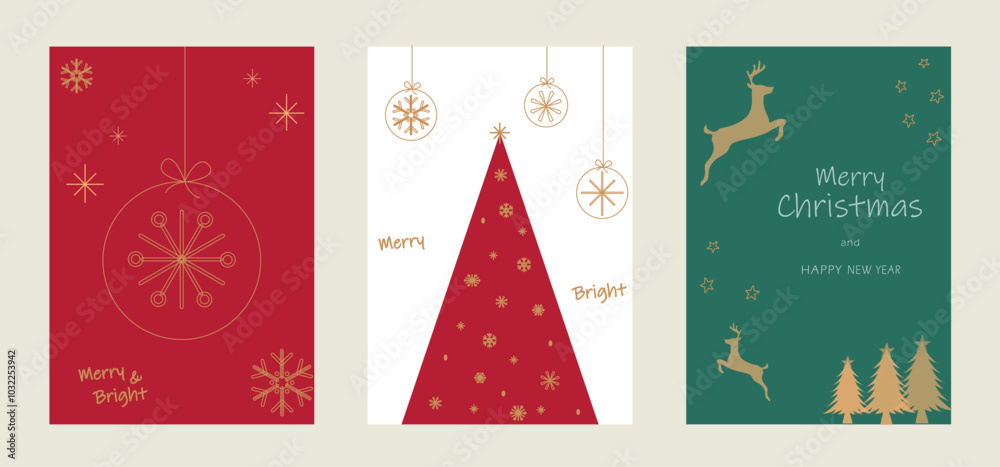 Naklejka premium Set of Christmas and New Year Cards. Vector illustration concepts for graphic and web design, social media banner, marketing material.