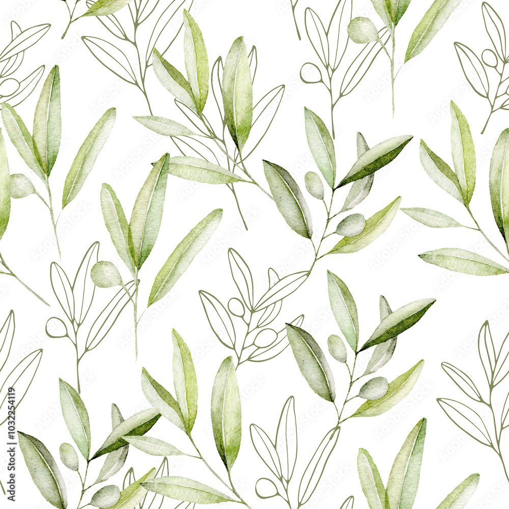 Seamless Pattern with Watercolor Olives. Seamless Pattern with Watercolor Olives.