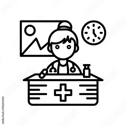 Doctor On Duty Outline Icon, Vector illustration