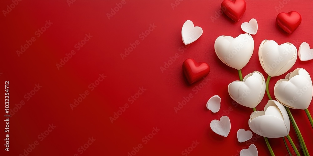 Romantic Hearts on Red Background for Valentine's Day Romantic Hearts on Red Background for Valentine's Day