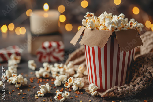 Popcorn snacks for eating while watching movies in the movie theater, ready to be given as gifts. photo