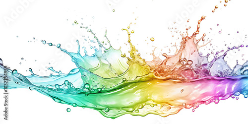 colorful rainbow colored liquid splashing isolated on white background.AI GENERATED
