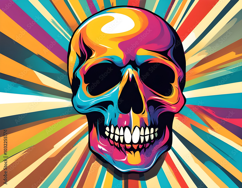 colorful skull head with cool isolated pop art style background colorful skull head with cool isolated pop art style background