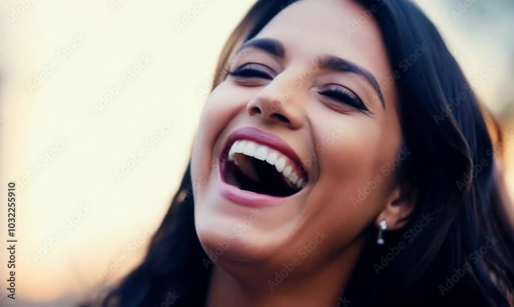 Close-Up of Russian Woman Laughing Loudly with Joyful Expression Close-Up of Russian Woman Laughing Loudly with Joyful Expression