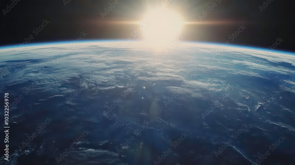 Fototapeta premium A stunning view of Earth from space, with the sun shining brightly in the distance.
