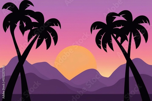 Palm trees on the beach at sunset 