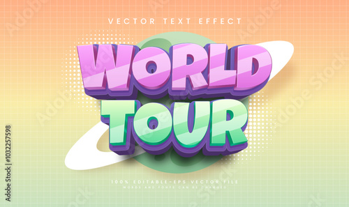 World tour cartoon theme, editable vector text effect. suitable for happy cute event