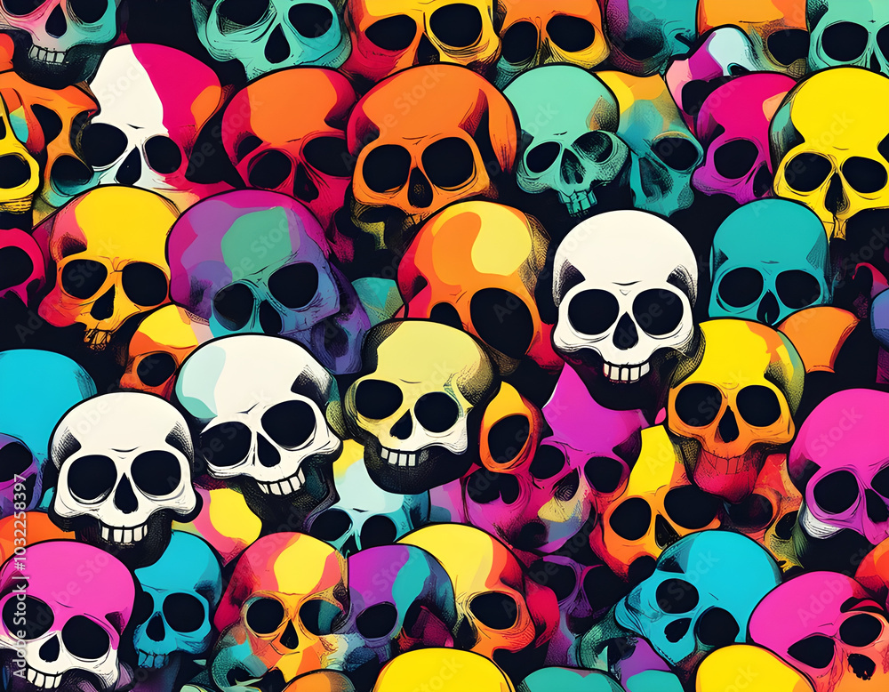 colorful skull head with cool isolated pop art style background colorful skull head with cool isolated pop art style background