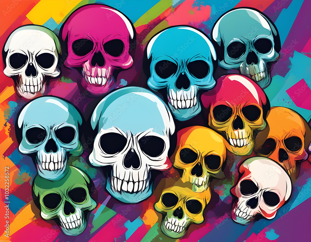 colorful skull head with cool isolated pop art style background colorful skull head with cool isolated pop art style background