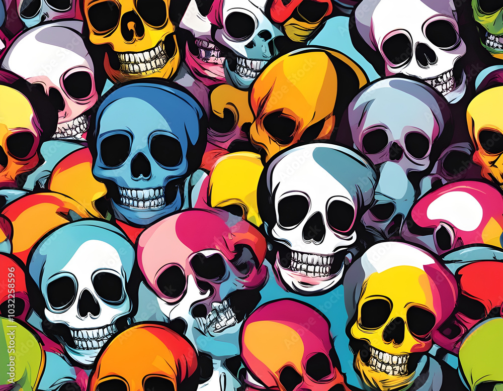 colorful skull head  with cool isolated pop art style background