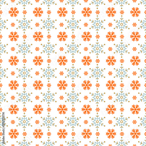 Winterly cool vector pattern with filigree snowflakes.