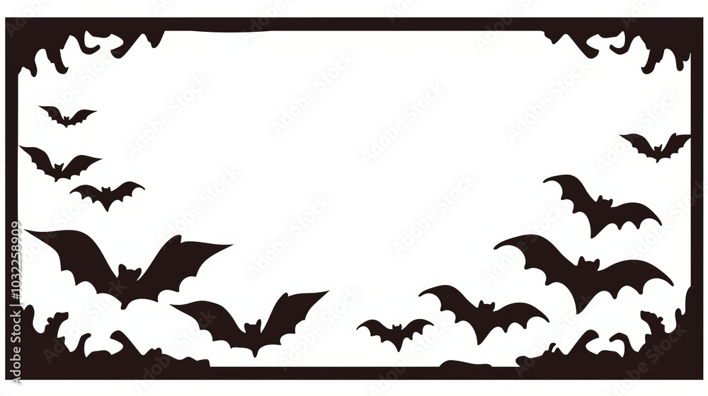Fototapeta premium A decorative silhouette of bats in a frame, ideal for Halloween-themed designs.