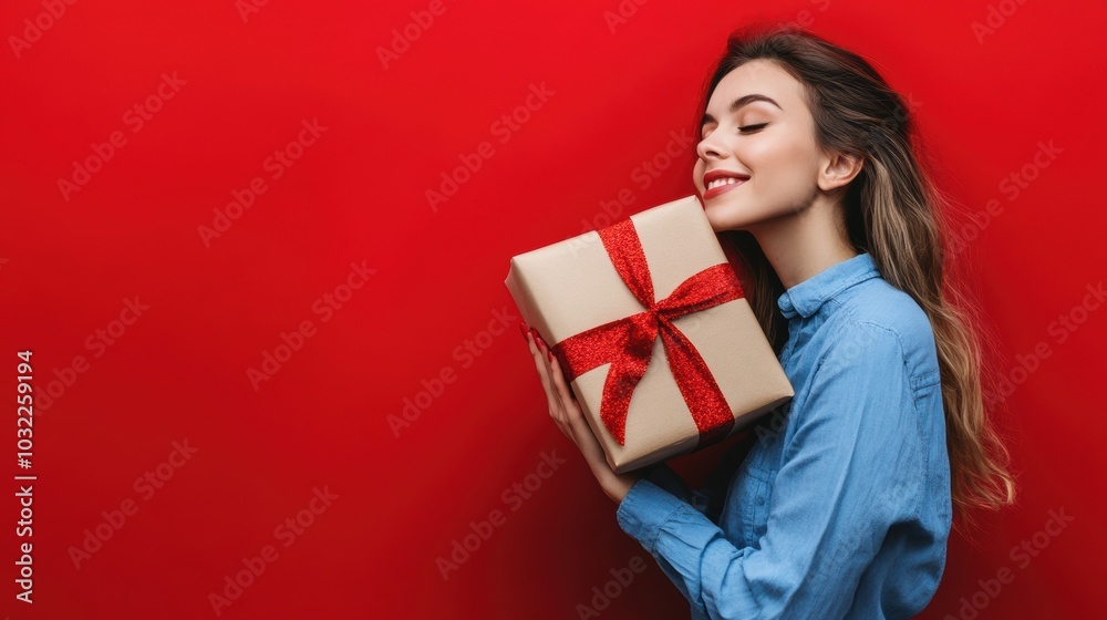 Happy female with gift box in holiday season. Happy female with gift box in holiday season.