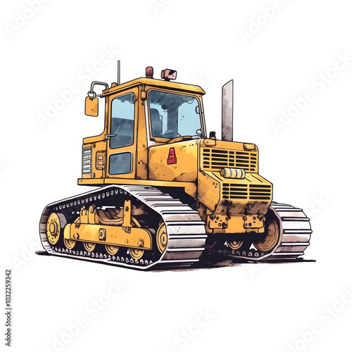 Gelber Kettenbulldozer im Cartoon-Stil (KI generiert) photo