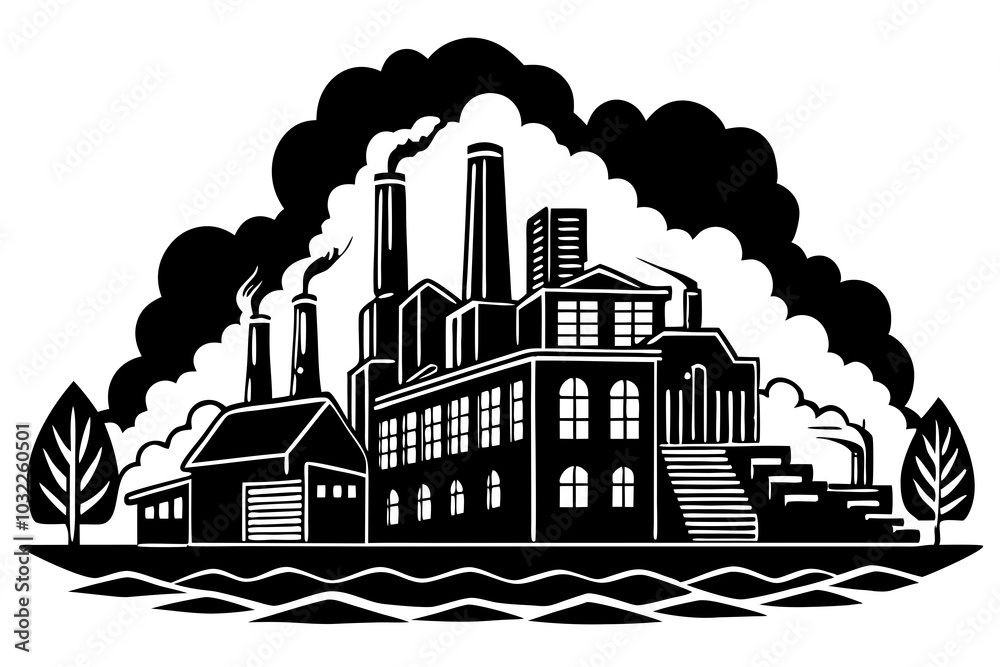 Obraz premium factory silhouette vector illustration