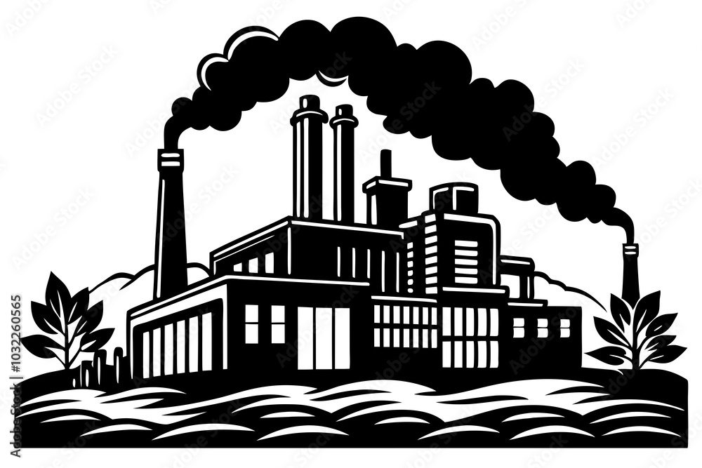Obraz premium factory silhouette vector illustration