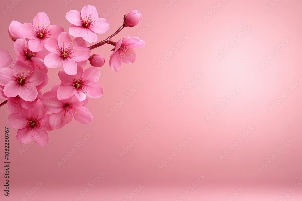 Pink Cherry Blossoms on Soft Background Pink Cherry Blossoms on Soft Background