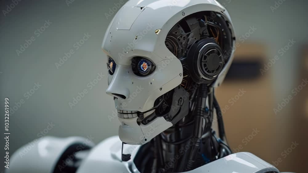 Futuristic Humanoid Robot with Detailed Mechanical Design in Modern Technology Setting. Futuristic Humanoid Robot with Detailed Mechanical Design in Modern Technology Setting.