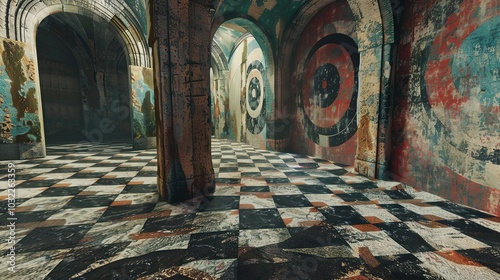 A surreal hallway with a ch...